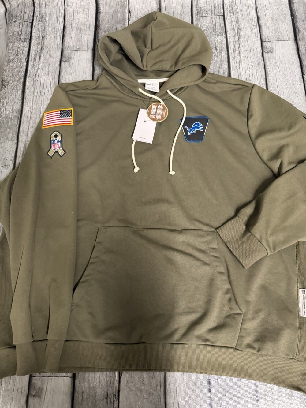 NWT Men’s Nike Detroit Lions Salute To Service Hoodie 4XL Dri Fit Olive Green